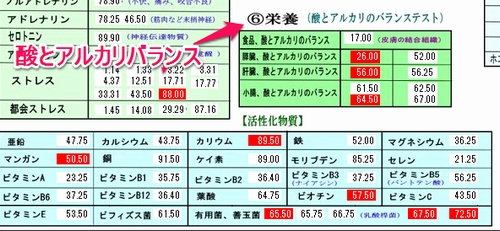 酸とアルカリのバランス測定例